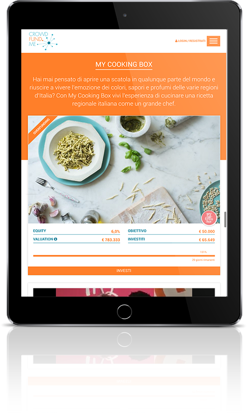 mockup dello sviluppo del sito web responsivo su tablet crowdfundme progetto my cooking box